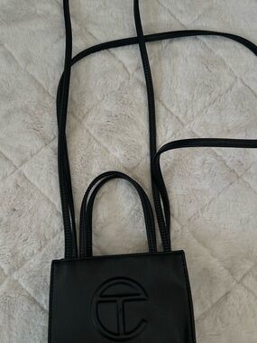 Telfar Black Mini Crossbody Tote with Embossed Logo